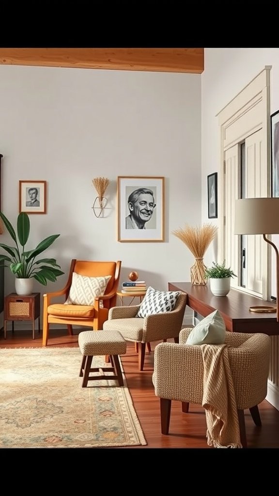 A cozy living room featuring charming accent chairs, highlighting a mix of textures and colors.