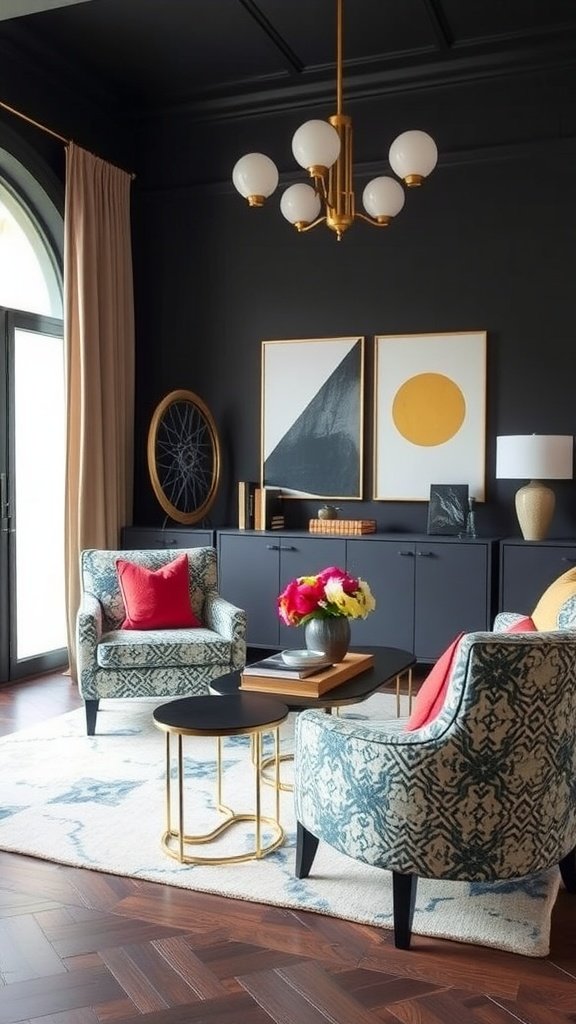 Chic accent chairs in a mid-century modern living room with a stylish coffee table.