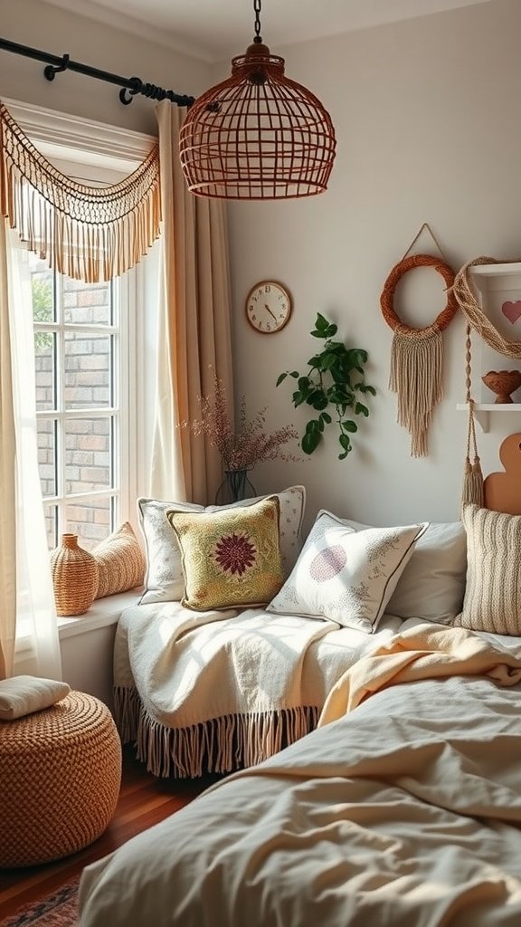 A cozy window nook with cushions, pillows, and soft throws, designed for relaxation.