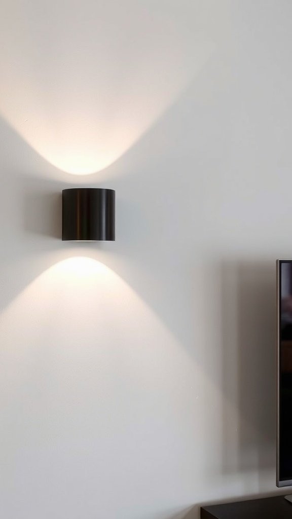 Wall sconces on a light-colored wall next to a television